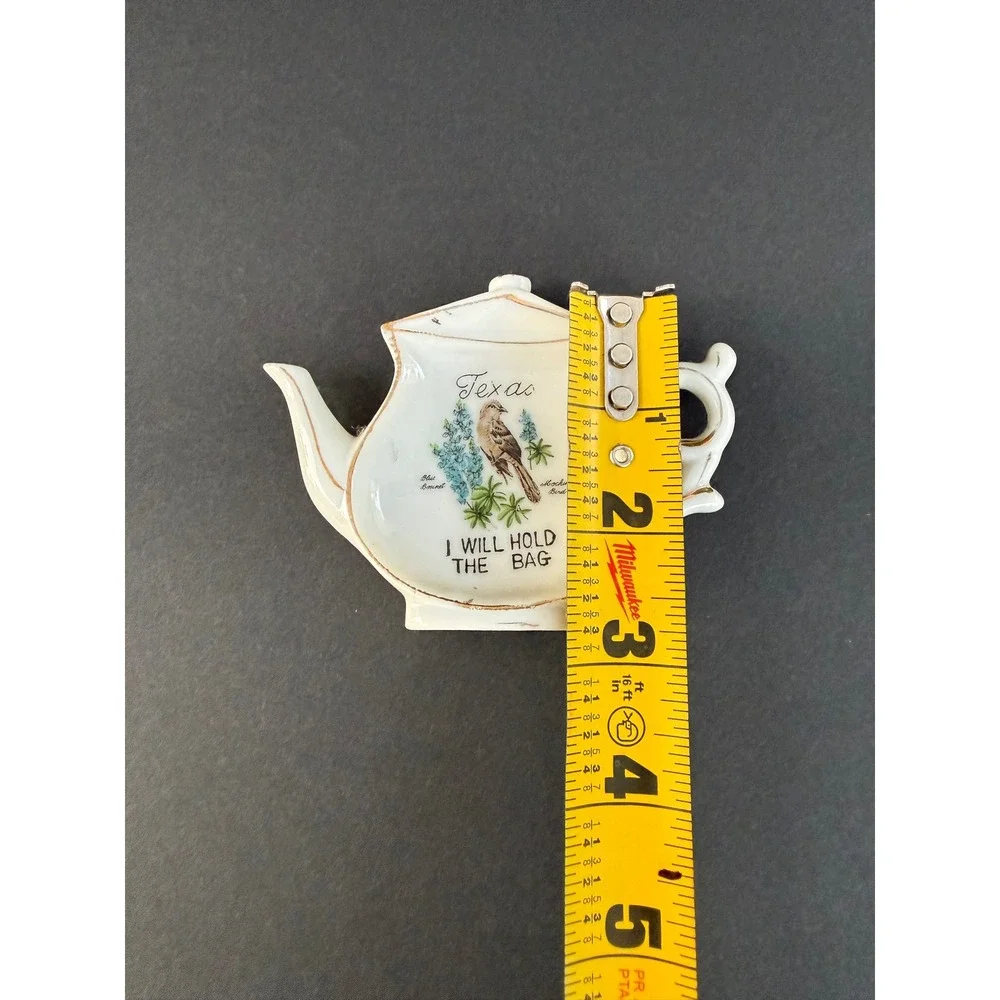 Vintage Texas Tea Bag Holder Mockingbird Bluebonnet Ceramic Gold Trim